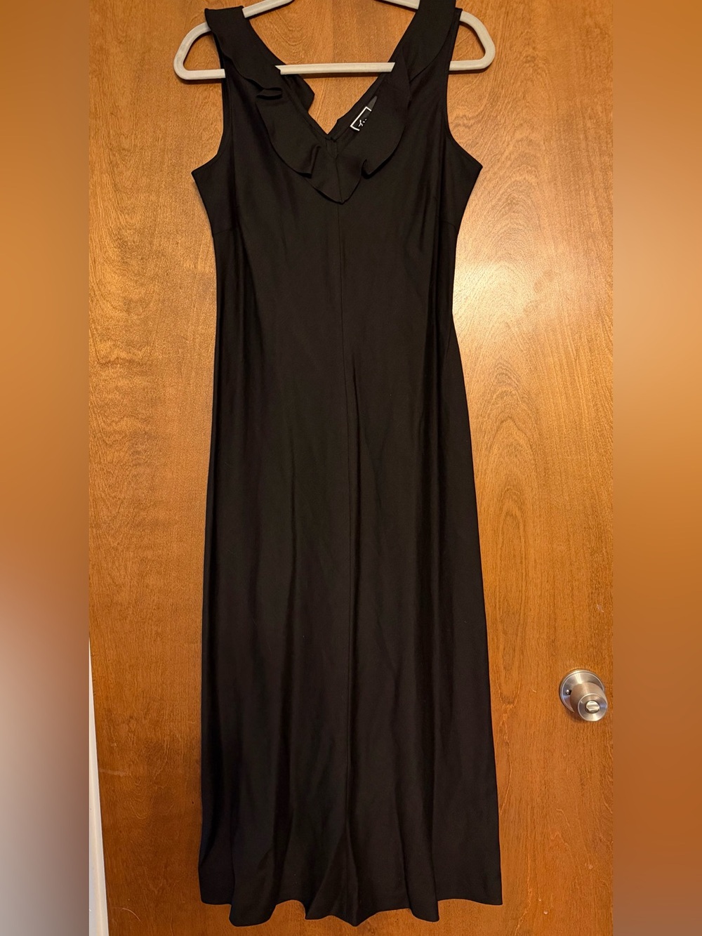Black Sleeveless Maxi Dress with Ruffle V-Neck
